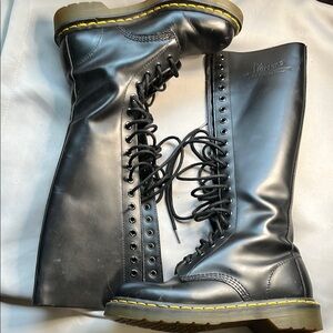 Doc Martens Knee-High Black Leather Lace-Up Boots - NARROW CALF